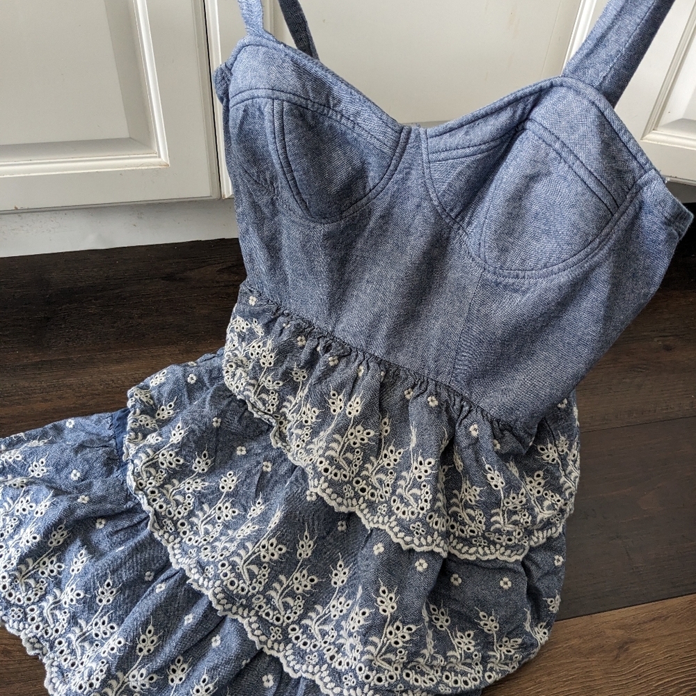 Pretty boho romantic dress small chambray blue